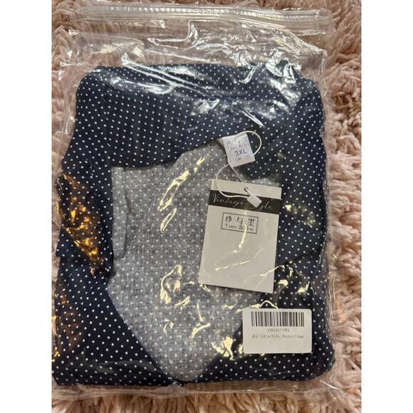 Vintage Style Women’s 3X top nwt casual business button up top blue polka dots - Picture 6 of 8